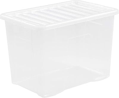 Wham Crystal 3 x 80L Stackable Plastic Storage Boxes with Lids UK Made