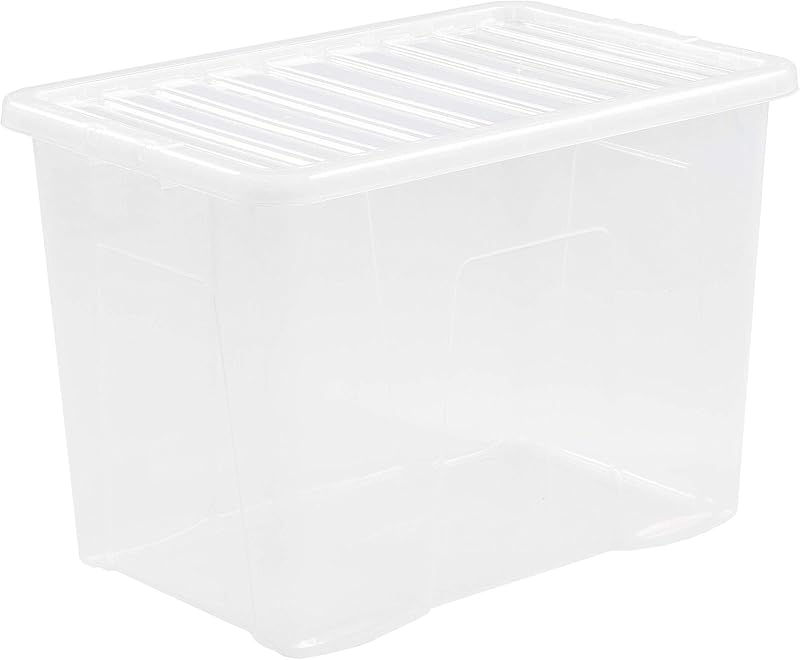 Wham Crystal 3 x 80L Stackable Plastic Storage Boxes with Lids UK Made