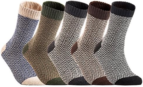 Lian LifeStyle Men's 5 Pairs Pack Rabit Hair&Wool Crew Socks Size 7-11 Stripped