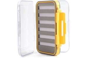 Maxcatch Two-Sided Waterproof Fly Box Slit Foam Fly Fishing Box (Small-4.9''×3.9''×1.7'', Yellow)