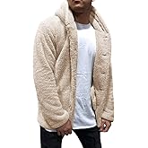 PASLTER Mens Fuzzy Sherpa Jacket Fluffy Fleece Open Front Cardigan Button Down Coat Winter Warm Thicken Lined Outwear