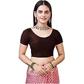 themilestocks Women's Blouses Readymade Gold Stretchable Saree Crop Top Choli Free Size