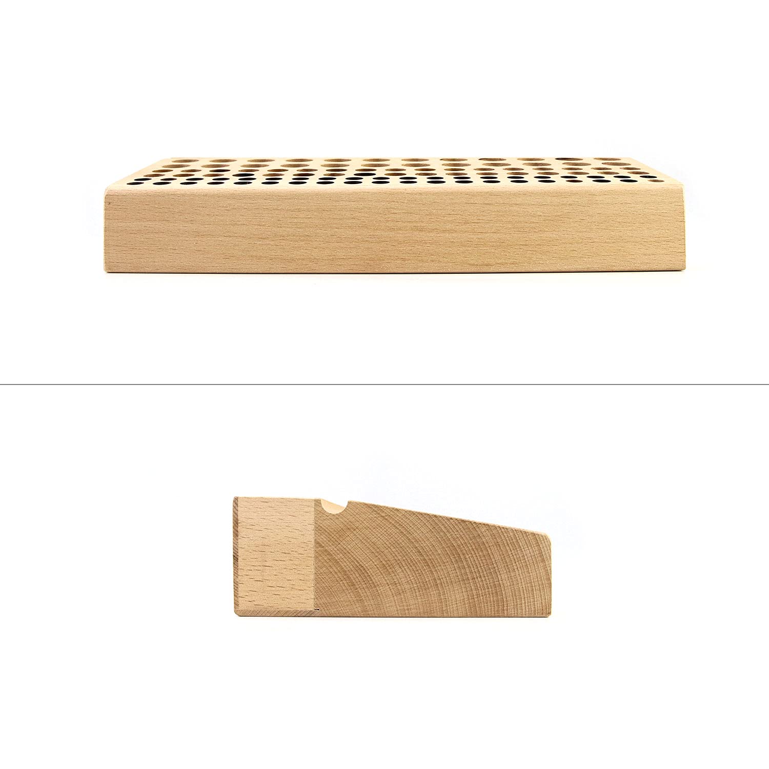 QWORK Leather Working Tool Holder, 98 Holes Wooden Leathercraft Tool Rack Stand Organizer with 3 Slots, Making Punch Tools Storage