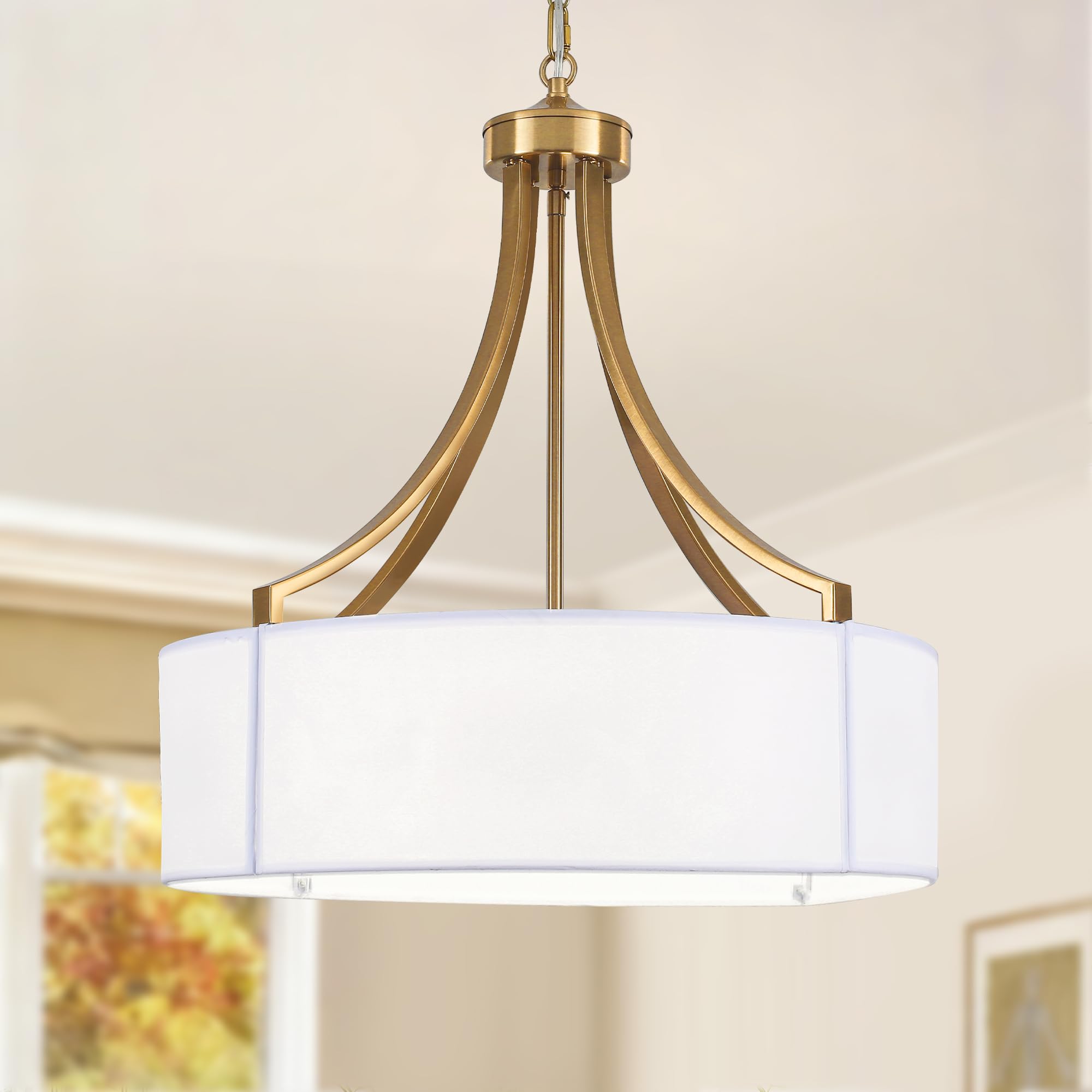 Photo 1 of 20" Modern Gold Farmhouse Drum Chandeliers for Dining Room, 6-Light Rustic Drum Pendant Light with White Fabric Shade, Hanging Light Fixture for Living Room Bedroom Foyer Kitchen Island Entryway