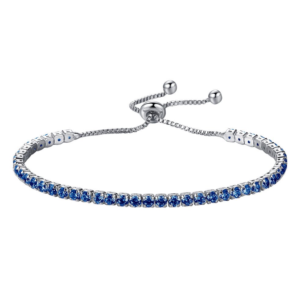 PAURO Women's Platinum Plated Simple Style Tennis Chain Bracelet with Cubic Zirconia, Blue