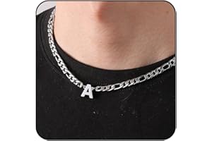 GLITTO Initial A-Z Figaro Chain Necklace for Men Boys Women Letter Pendant Stainless Steel 6.5mm 18+2 Inches Jewelry Gift for Him Boyfriend Husband Son