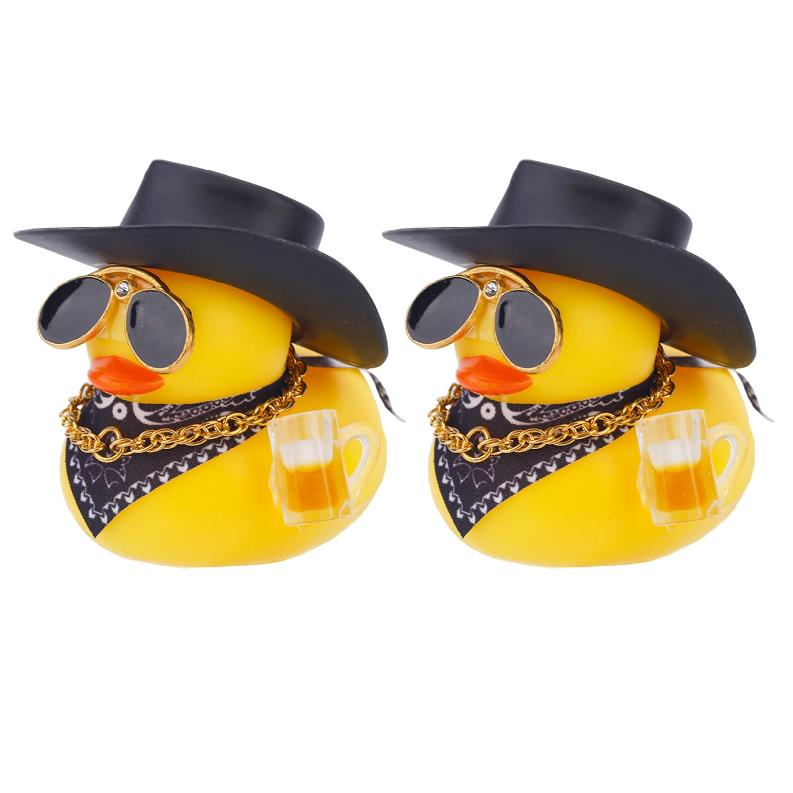 Photo 1 of BOXOB 2pcs Rubber Beer Duck Jeep Car Ornaments, Cool Western Cowboy Ducks with Hat Sunglasses Scarf Yellow Rubber Ducky Car Dashboard Decorations Funny Accessories for Cars Decors, Cute Office Gifts