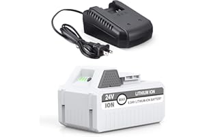 LORDONE 6000mAh 24VBAT-LTE Replacement Lithium-iON Battery+Fast Charger for Snow Joe 24V Cordless Power Tools Starter Kit Compatible with Snow Joe 24VBAT-LTE 24V ion+Models