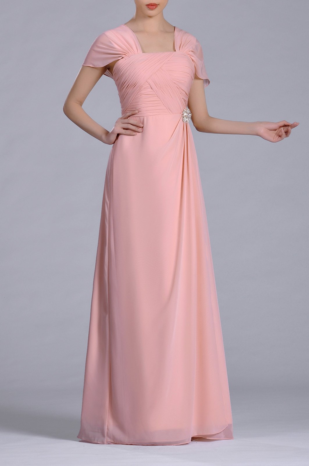 Formal Pleated Chiffon Bateau Sleeveless Sheath Long Mother of The