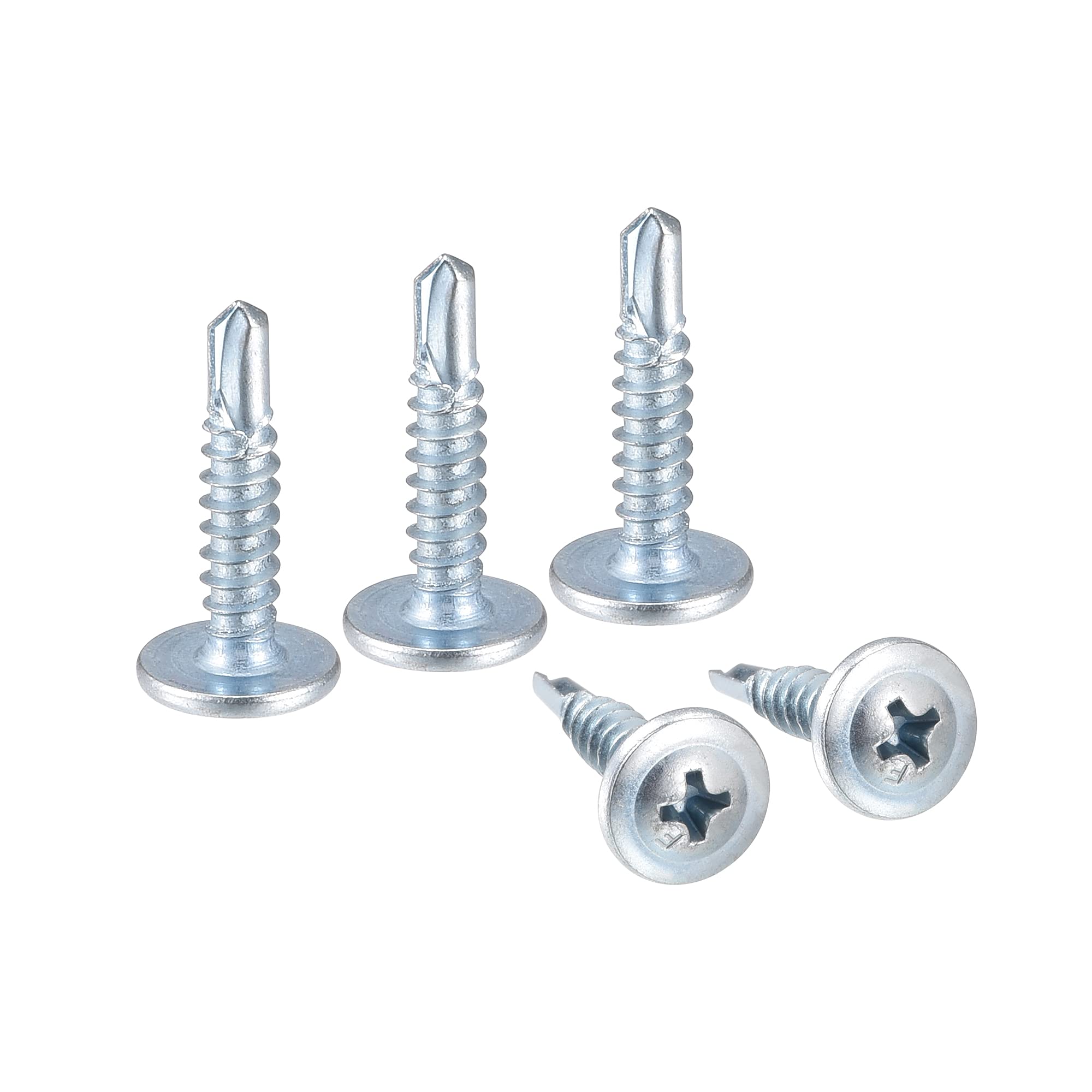sourcing map Phillips Head Self Tapping Screws, #8 x 3/4" Carbon Steel Self Drilling Sheet Metal Screw Silver Tone 200pcs