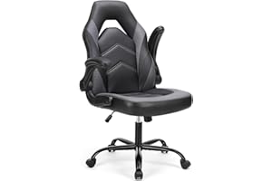 DUMOS Gaming Ergonomic Office Chair for Adults, Height Adjustable Computer Desk Chair with Flip-up Armrests, PU Leather Swivel Video Game Chair with 360° Rolling Wheels, Grey