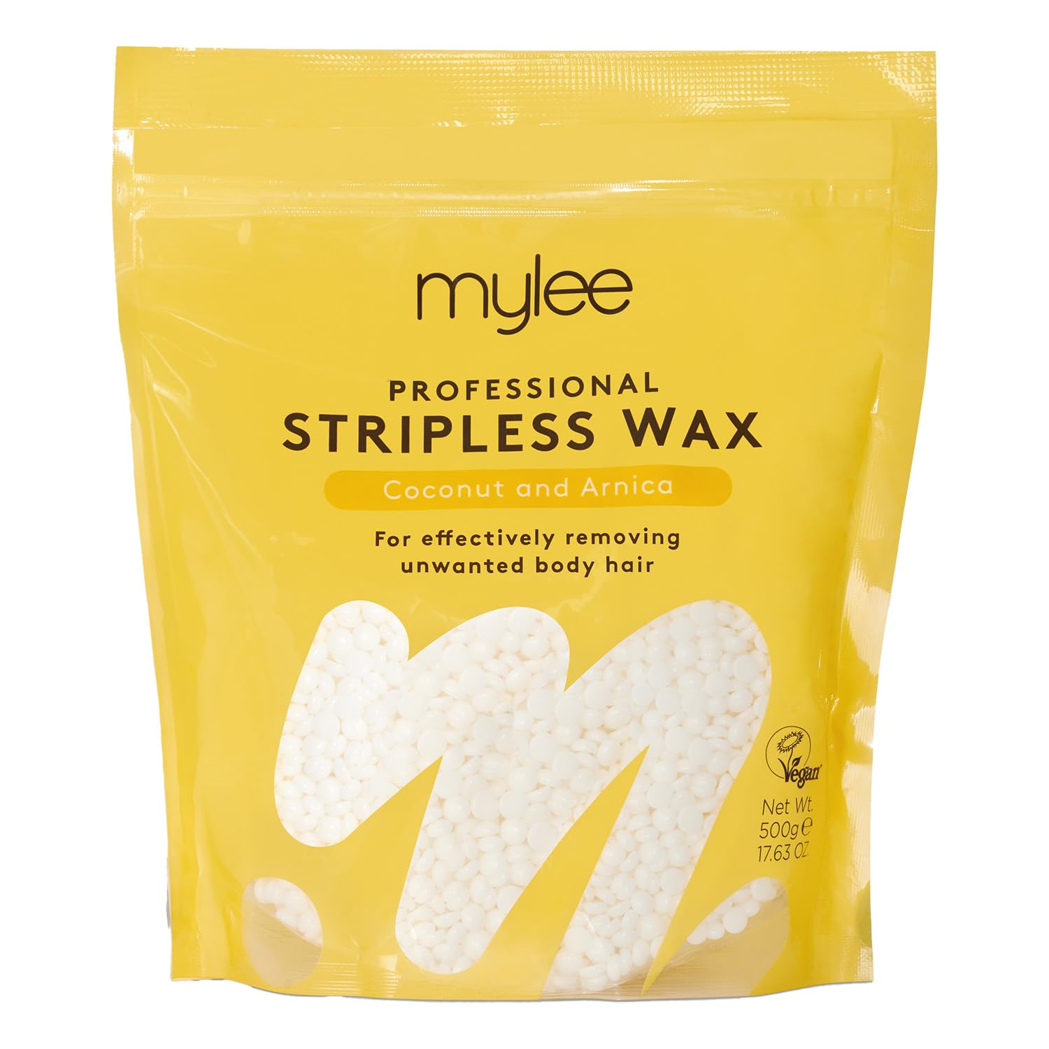 Mylee Professional Hard Wax Beads - 500g Premium Italian Stripless Wax for Women & Men – At-Home Hair Removal for Full Body, Face, Bikini Line & Brazilian Wax (Coconut & Arnica)