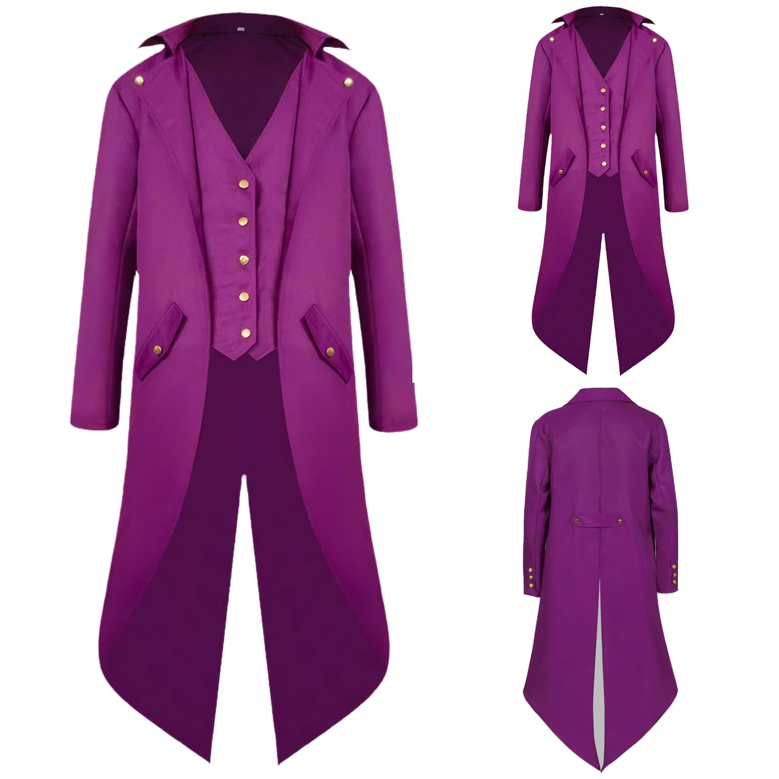 NFAOEGJ Men Medieval Tailcoat Steampunk Victorian Costume Mens Medieval Gothic Vintage Jacket Halloween Costume (Purple, XXL)