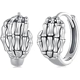 Gothic Skeleton Hand Small Hoop Earrings for Women Cartilage 925 Sterling Silver Halloween Skull Huggie Hoops Earring Hypoallergenic Sleeper Wrap Cuffs Punk Jewelry Gifts