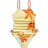 Floerns Girl's One Piece Swimsuit Flower Bow Side Ruched Beach Vacation Bathing Suit