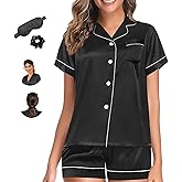 WJing Yi Jia Womens Pajama Sets XS-4XL Silk Satin Pajamas Set Floral 2Pcs Pj Sets Button Down Pjs Set Sleepwear Loungewear