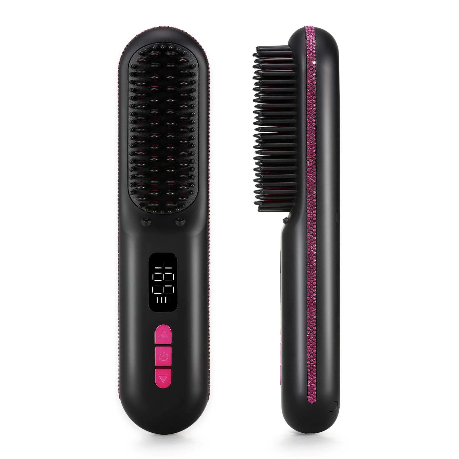Photo 1 of ** FOR PARTS ONLY **powers doesn’t heat** 
CHRISTINE SHELLY Hair Straightener Brush, Portable Cordless Mini Straightening Brush for Travel, Negative Ion Hot Comb Hair Straightener with 9 Temps for Women, Anti-Scald Ceramic, Fast Charge