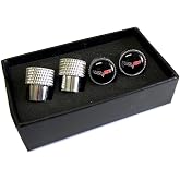 C6 Corvette Crossed Flags Logo Aluminum Valve Stem Caps Knurled | C6 Corvette Crossed Flags Logo Aluminum Valve Stem Caps Knurled
