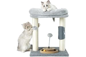 PAWSFANS Cat Tree Scratching Post,Cat Tower with Perch Bed Scratch for Indoor Cats and Kittens Scratcher,Track Toy Hanging Ball Bursh Gray