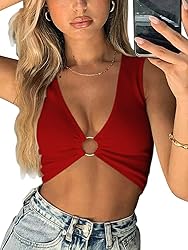 AEVZIV Sexy Crop Tops for Women Sleeveless Deep V