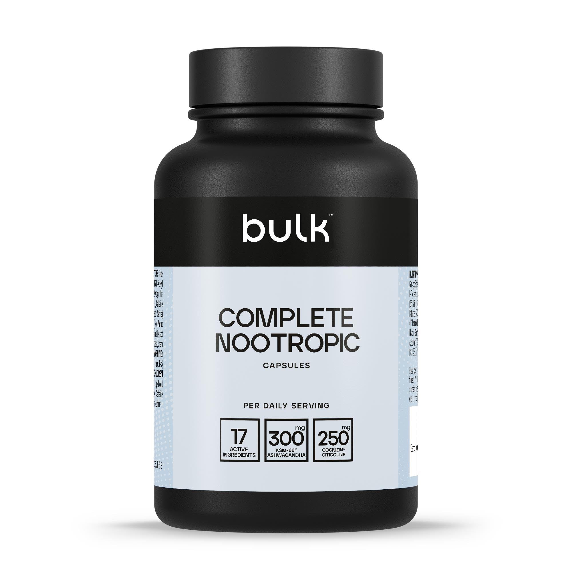 Bulk Complete Nootropic Capsules, 17 High Dose Ingredients to Contribute to Cognitive Function, Mental Performance, Concentration, Pack of 180, 30 Servings, Packaging May Vary