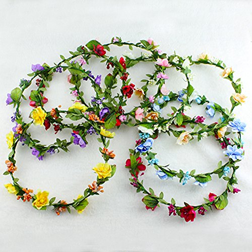 Flower Headband Garland Crown Festival Wedding Hair Wreath BOHO Floral Headband (White-01)