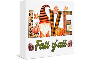 FTRBXT Fall Autumn Sign Decor Autumn Gnome Love Fall Y'All Wooden Box Sign Thanksgiving Home Kitchen Decor