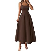 BTFBM Women Elegant Wedding Guest Dress Summer Square Neck Sleeveless Flowy A Line Formal Cocktail Party Maxi Dresses