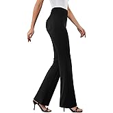 DLOODA Womens Dress Pants Stretchy Work Pants Business Casual Office Trousers Pull On Flare Slacks with 4 Pockets