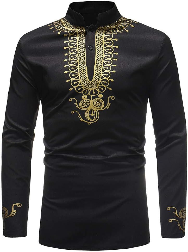 Mens Luxury African Print Long Sleeve Shirt Top Autumn Winter Blouse
