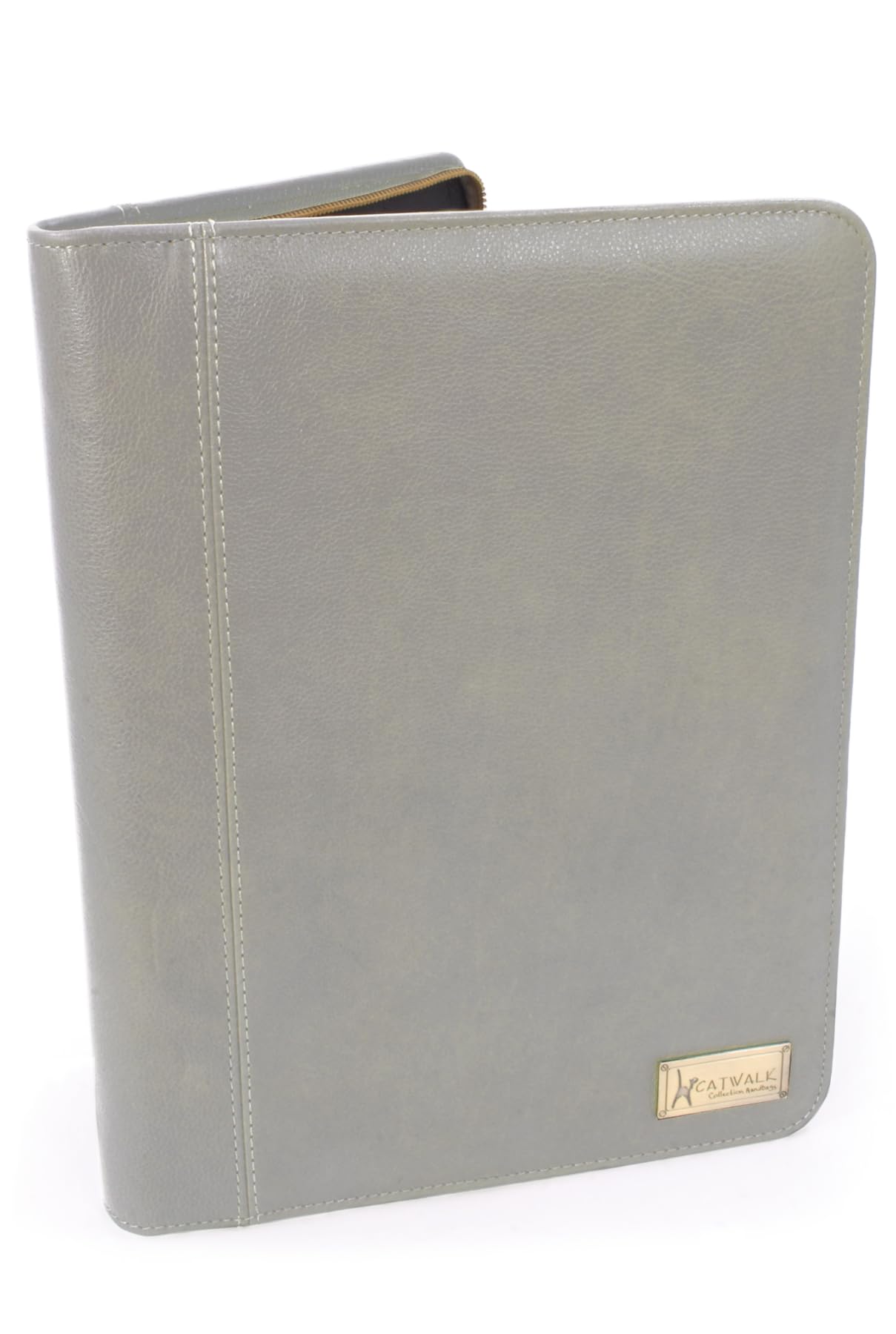 Catwalk Collection Handbags - Women's Leather A4 Zip Conference Folder - Business Document Portfolio with Notepad - Fits Tablet - Chloe - Grey