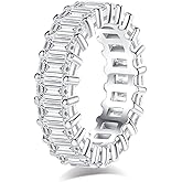 AnuClub Moissanite Eternity Ring, Round/Emerald/Princess Cut 5cttw D Color 925 Sterling Silver Wedding Band Rings for Women