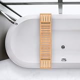 woodluv Slimline Bamboo Bath Caddy Tray Natural 70cm Wide Bath Shelf Organiser view 4