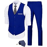 Fesenbo Men's Suit Slim Fit 2 Pieces Suits Set Grooms Tuxedos Business Wedding Prom Party Suit Vest and Pants