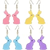 Dreuyet 4 Pairs Easter Earrings Rabbit Earrings Bunny Earrings for Women Cute Easter Bunny Dangle Earrings Colorful Glitter Acrylic Rabbit Earrings Spring Earring Easter Party Jewelry