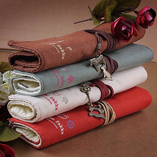 Sealike 4 Pcs Vintage Cartoon Roll up Canvas Pen Bag Pencil Case Pen Holder Cosmetic Bag Pouch Bag for Women Teen Girls with Stylus - Thumbnail 2