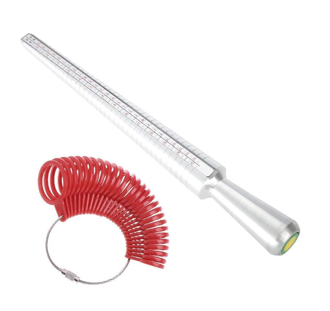 UK British Silver Metal Ring Mandrel & Red Finger Sizer Measurer Stick Size A-Z