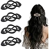 Vintage French Barrette Hair Clips, Hair Barrettes Hair Accessories for Women Girls, Elegant Retro Non Slip Clip with Classic Design Thick to Thin, Stylish Accessories Hair (Black, 4PCS)