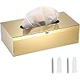 Sumnacon Tissue Box Cover Rectangle Stainless Steel Tissue Box Stylish Tissue Box Holder, Modern Tissue Cover for Bathroom Toilet Bedroom Living Room Kitchen Table Desk Office, Gold