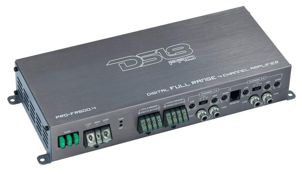 DS18 PRO-FR600.4 Full Range 600 Watts Max Class D Four Channel Amplifier - Smc Technology, Black