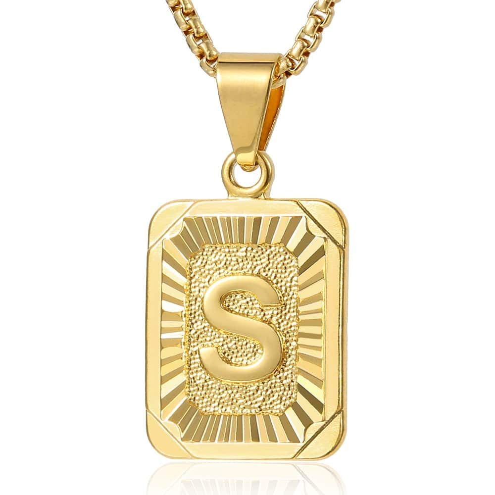 Trendsmax Gold Plated Initial Letter Pendants for Men Women Alphabet Couple Jewelry Stainless Steel Curb Cuban Necklace Chain, Metal, not known