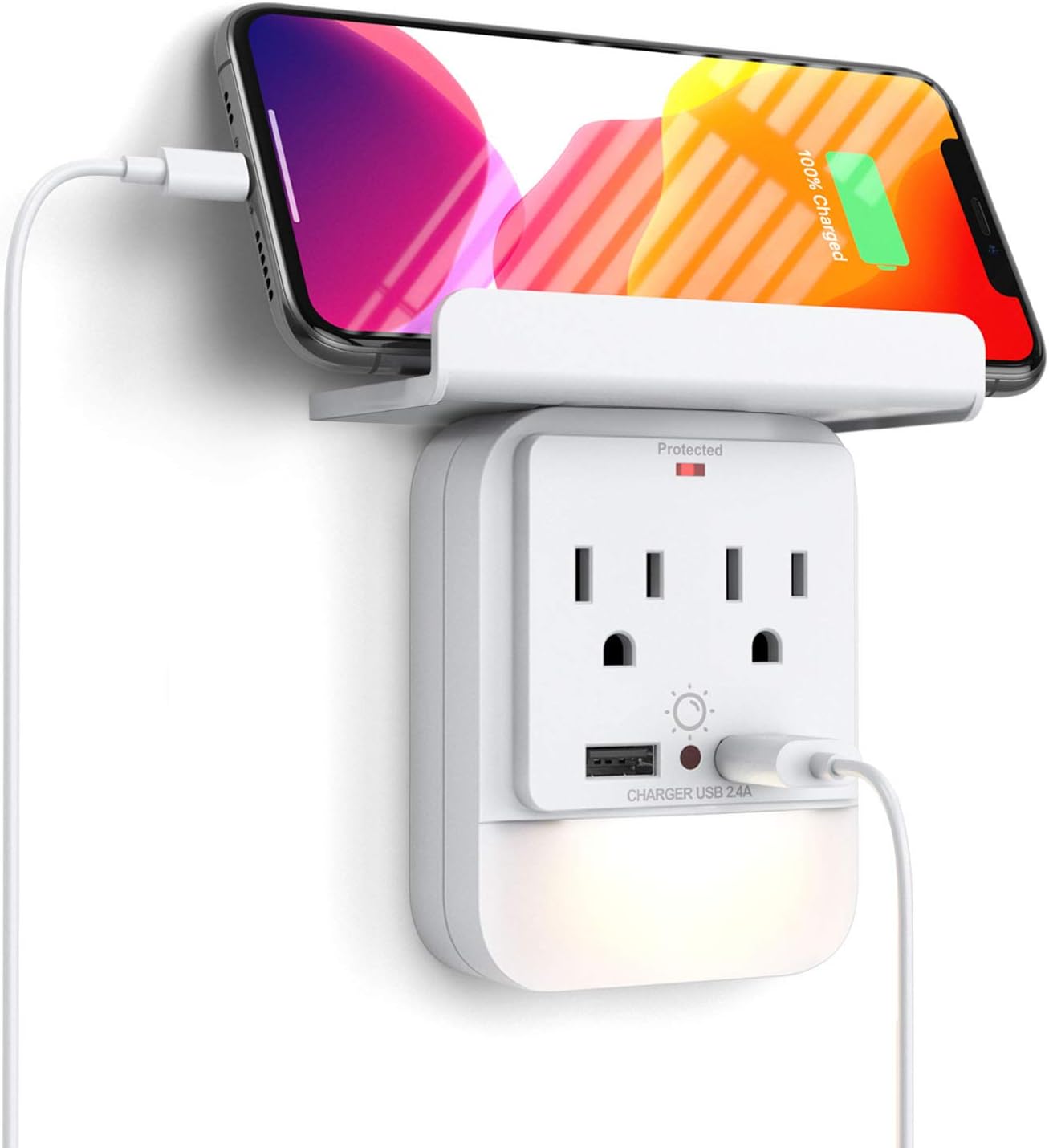 Multi Plug Outlet Extender with USB, Socket Outlet Shelf, Wall Mount