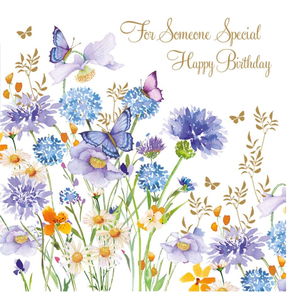Someone Special Birthday Card For Her - Blue Allium and Butterflies Design - Special Finish - Eco-Friendly