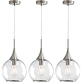 HAHZT Pendant Lights Kitchen Island: 3 Pack Brushed Nickel Light Fixture Modern with Clear Glass - 10 Inch Mid Century Globe 