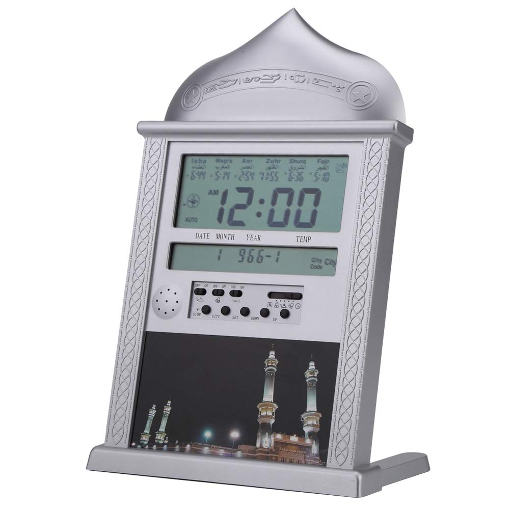 Dioche Muslim Azan Prayer Clock, Islamic Azan Alarm Clock World Time Function with Pen for Muslim