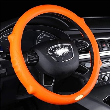 Amazon 車用ステアリング ハンドルカバー カーシリコーンステアリングホイールカバー女性のかわいい薄い ノンスリップパーソナリティステアリングホイールカバーユニバーサルフォーシーズンズセット15インチ Color Orange ステアリング ハンドル 車 バイク