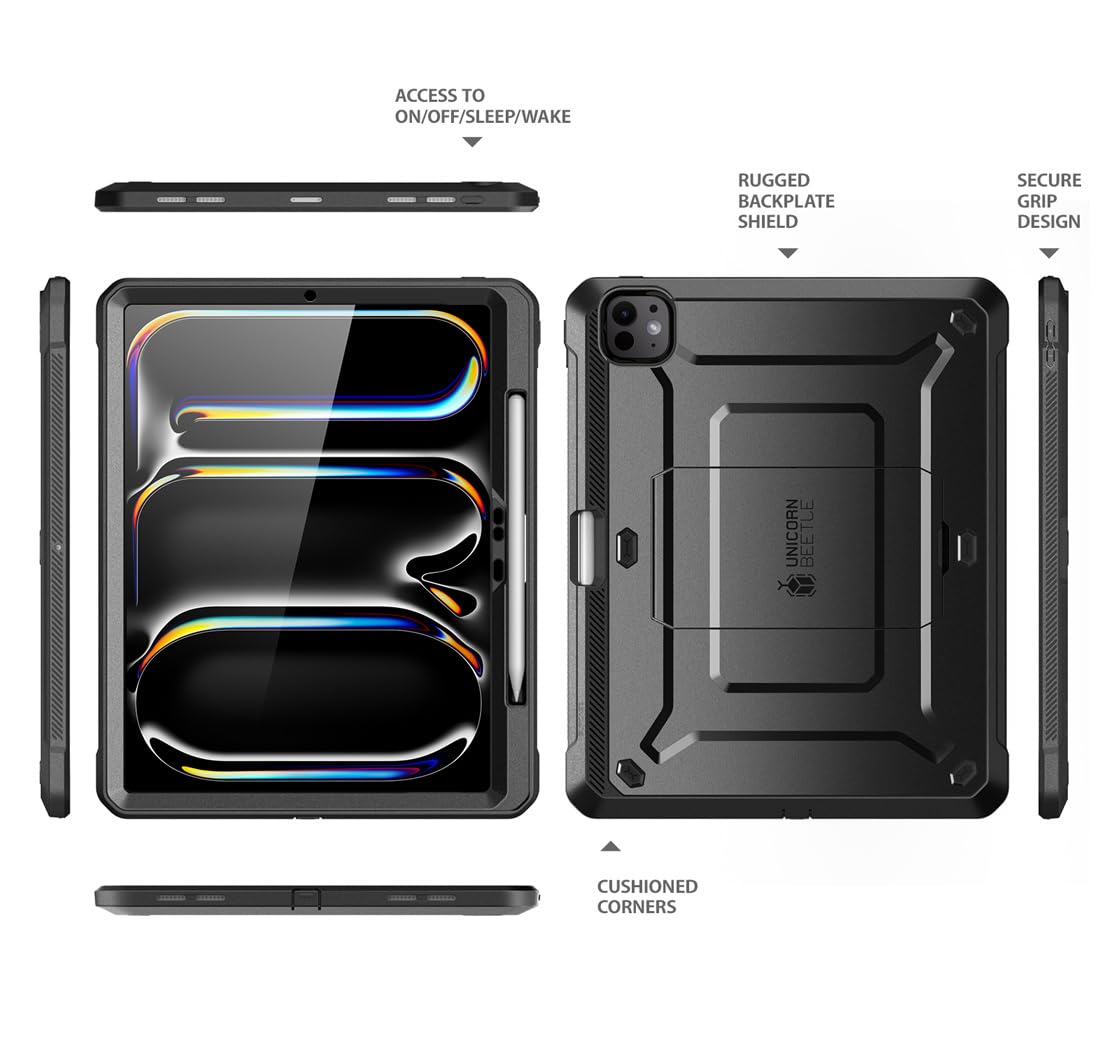 SUPCASE for iPad Pro 13 Inch Case M5/M4 (2025/2024) with Pencil Holder (Unicorn Beetle Pro), [Built-in Screen Protector & Stand] Full-Body Rugged Cover for iPad Pro 13 '' M5/M4, Black
