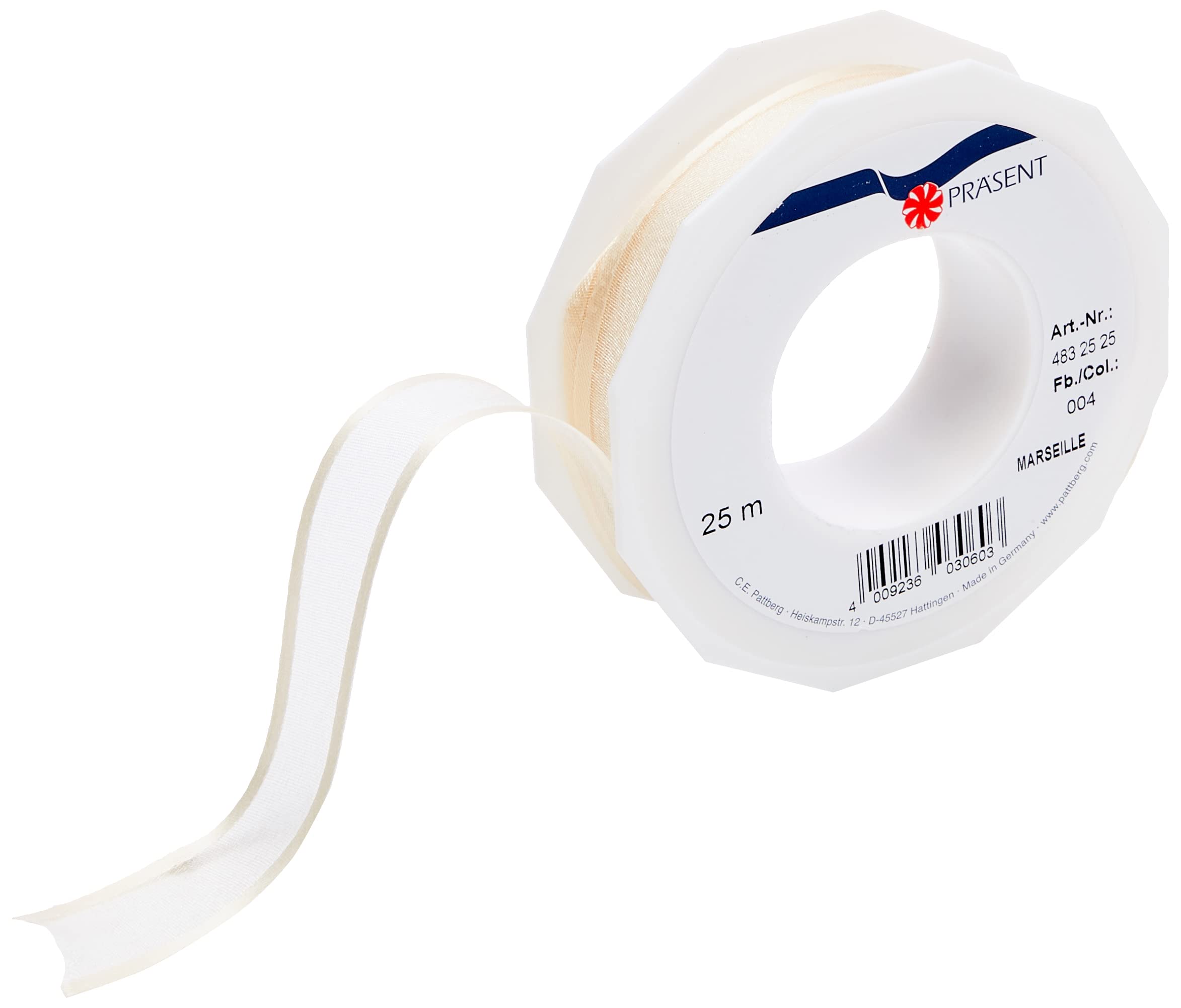 PRÄSENT - Marseille Wired Organza Ribbon Cream 25 mm width, 25 m length
