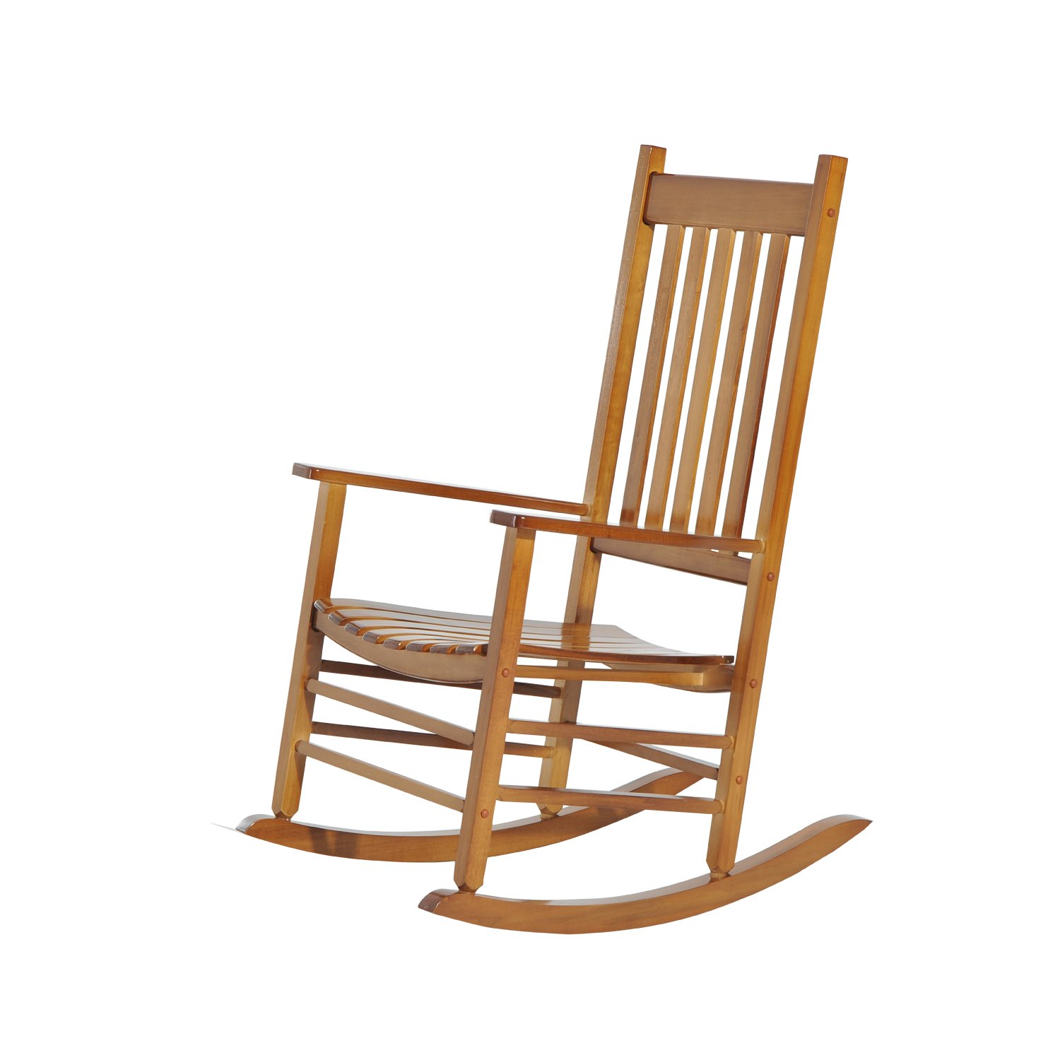 Outsunny Versatile Wooden Indoor/Outdoor High Back Slat Rocking Chair - Natural Wood