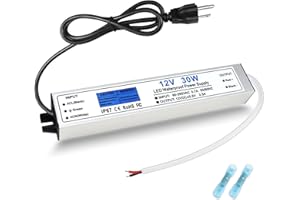 YGS-TECH LED Driver 30 Watts, IP67 Waterproof 12V Power Supply, AC 90-265V to DC 12V 2.5A Low Voltage Transformer with 3-Prong Plug 3.28ft Cable for LED Lights, Computer Project, Outdoor Use